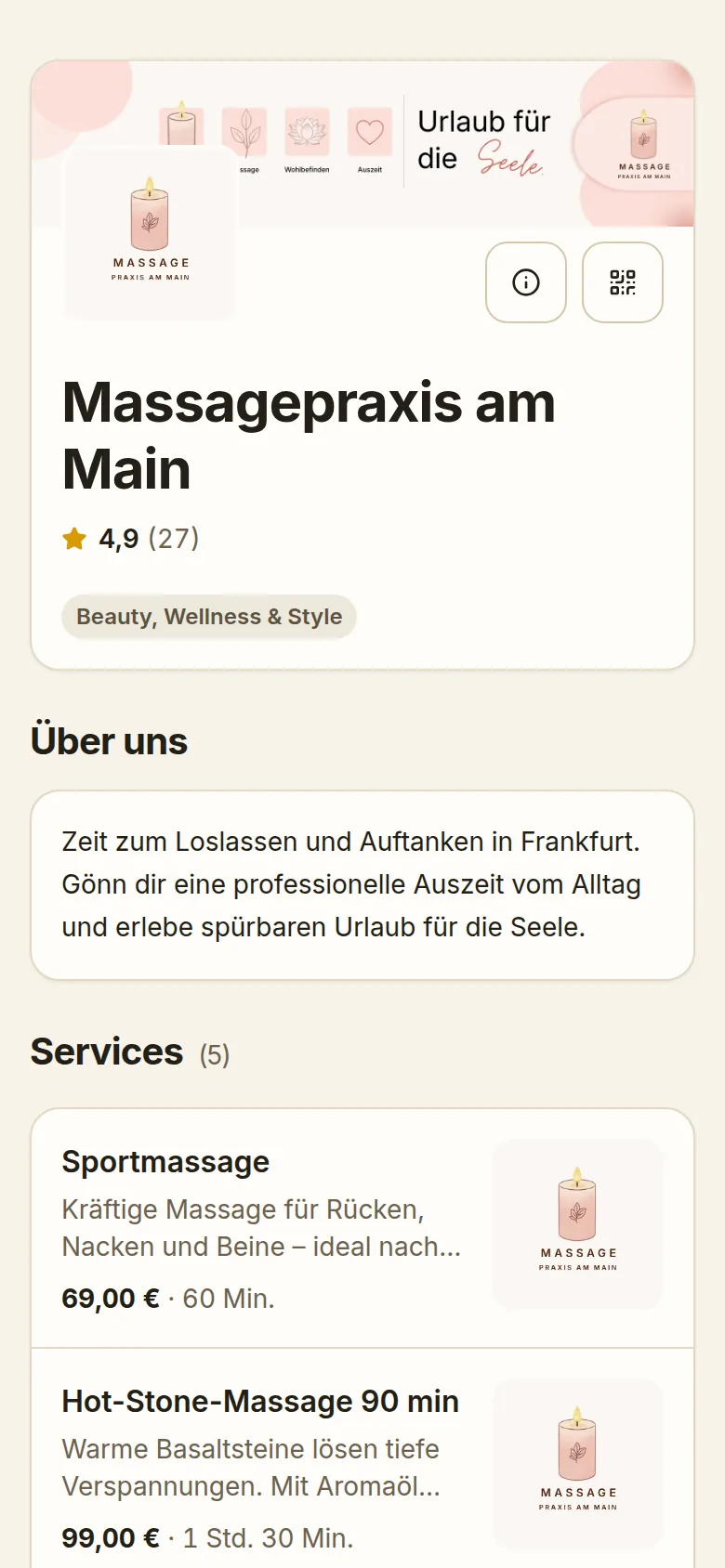 Öffentliches Profil eines Anbieters auf dem Handy